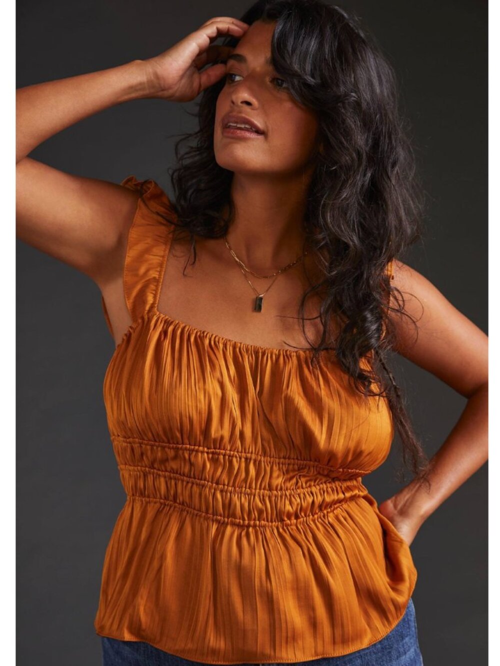 NWT Anthropologie Tiered Ruffled Lined Tank Top Cami XXS Honey Caramel